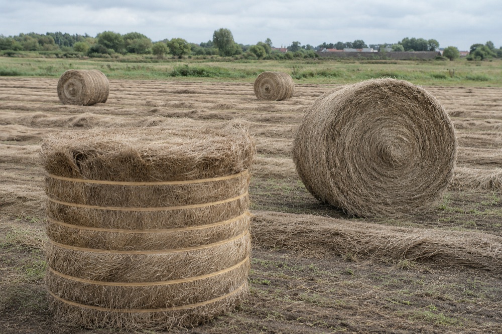 Bales of retted flax